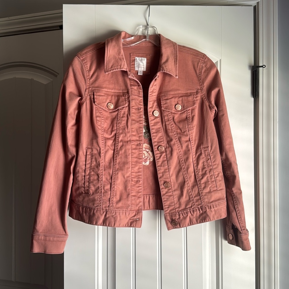 LC Pink Jean Jacket with Floral Embroidery